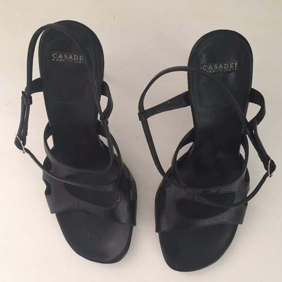 CASADEI STRAPPY BLACK OPEN TOE CUT OUT HEELS ADJUSTABLE BUCKLE CLOSURE - Picture 1 of 10